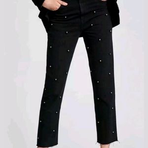 Zara Vintage Straight Black Pearl Jeans 8246/263
